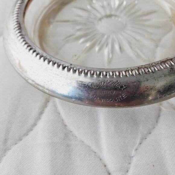 VNTG 1950s Leonard Silverplated Crystal Coasters Italy Set of 4 Starburst Glass - Picture 3 of 7